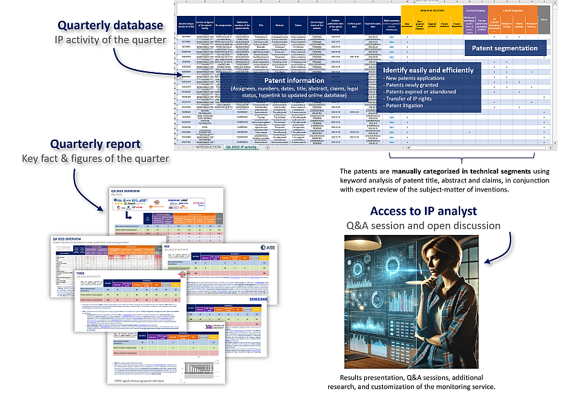 Content of the Advanced packaging patent monitoring service.